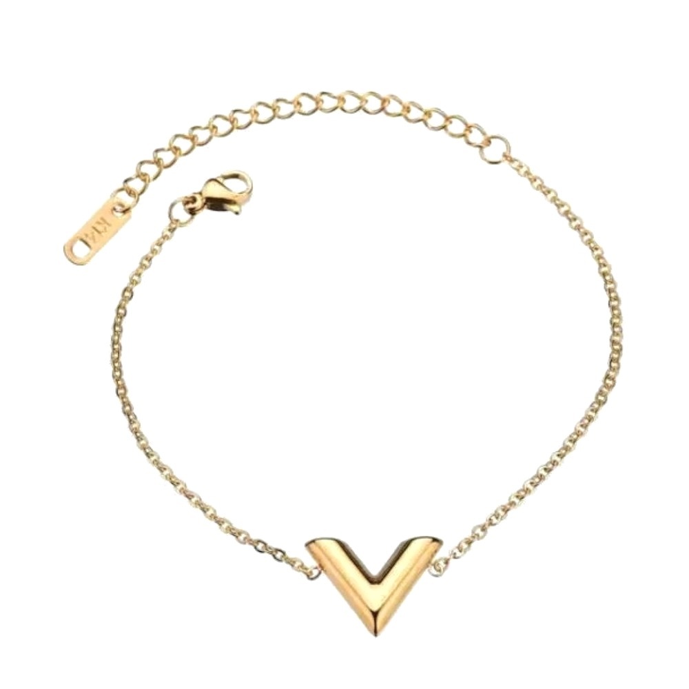 Dainty Yellow Gold‎ Filled V-Shape Bracelet, 7-9”